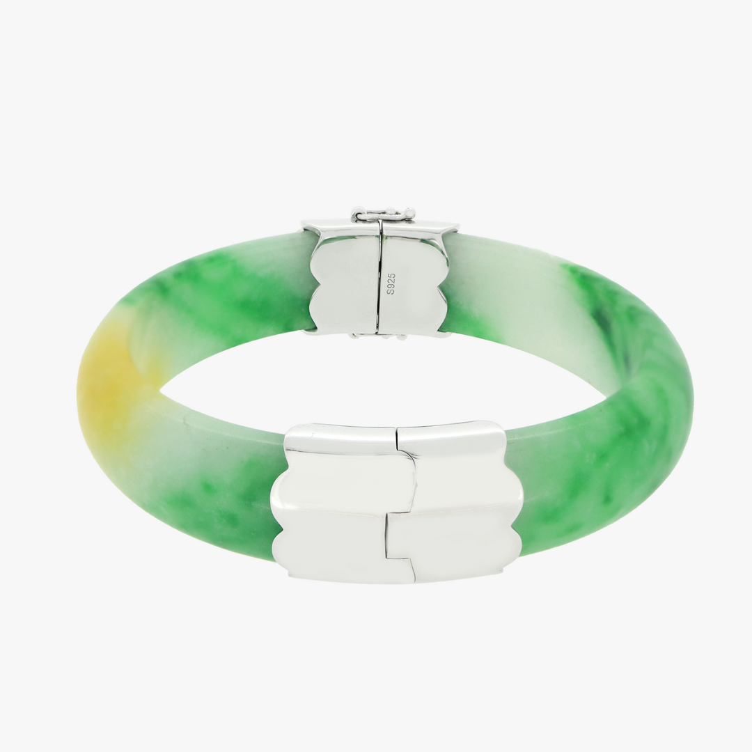 Celina | Stirling Silver Clasp Jade Bangle