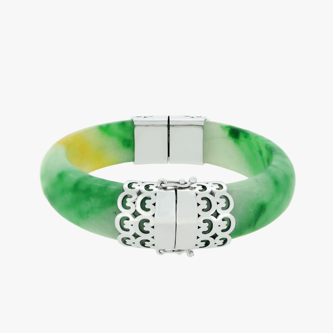 Vivienne | Stirling Silver Clasp Jade Bangle