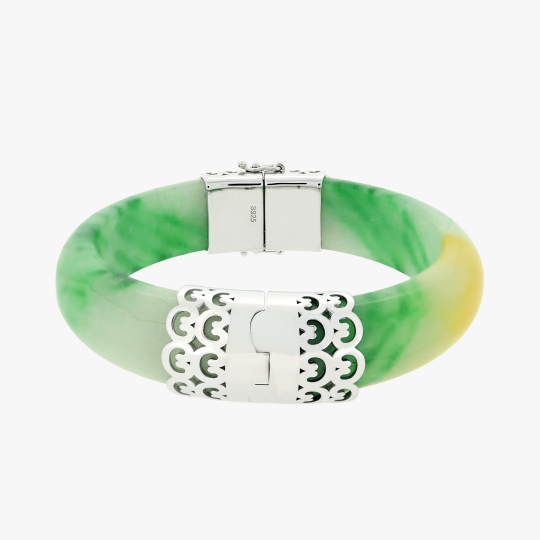 Vivienne | Stirling Silver Clasp Jade Bangle