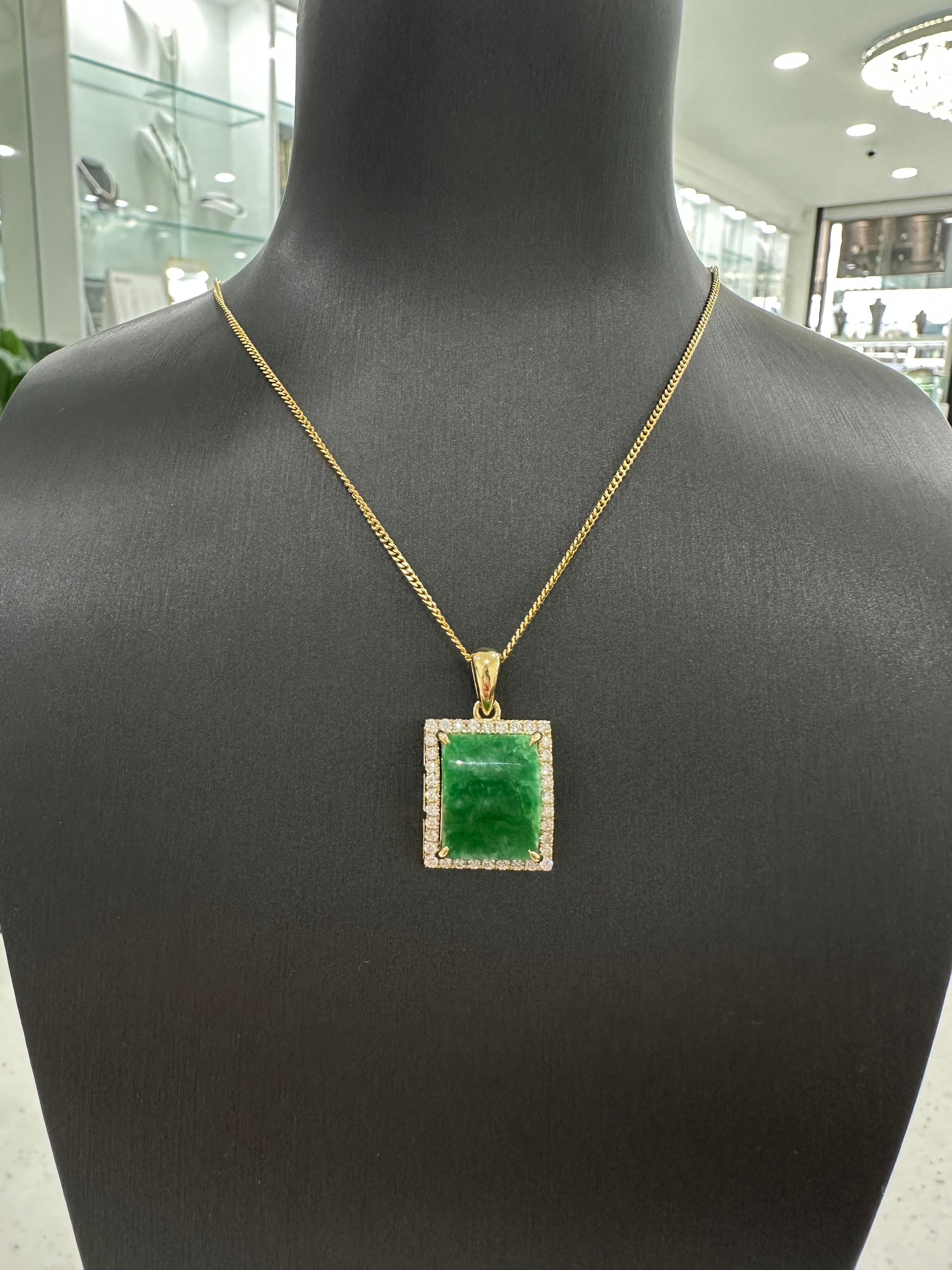 Square Pendant | 18K Burmese Jade Diamond Pendant