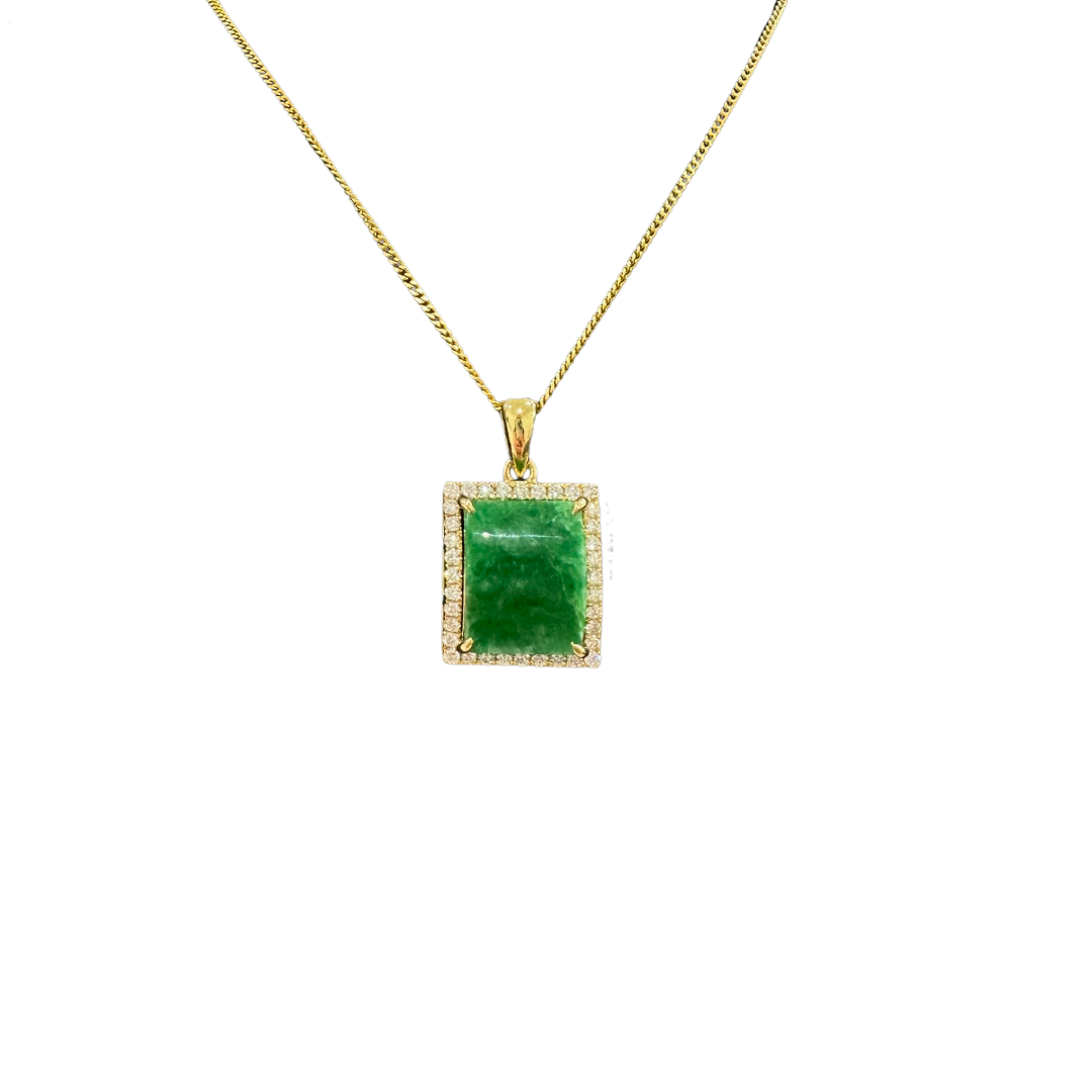 Square Pendant | 18K Burmese Jade Diamond Pendant