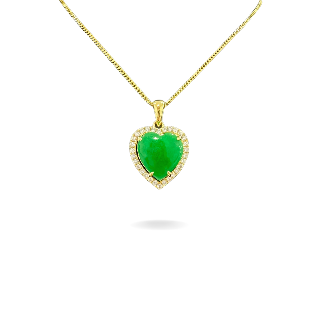 Heart Pendant | 18K Yellow Gold Burmese Jade Diamond Pendant