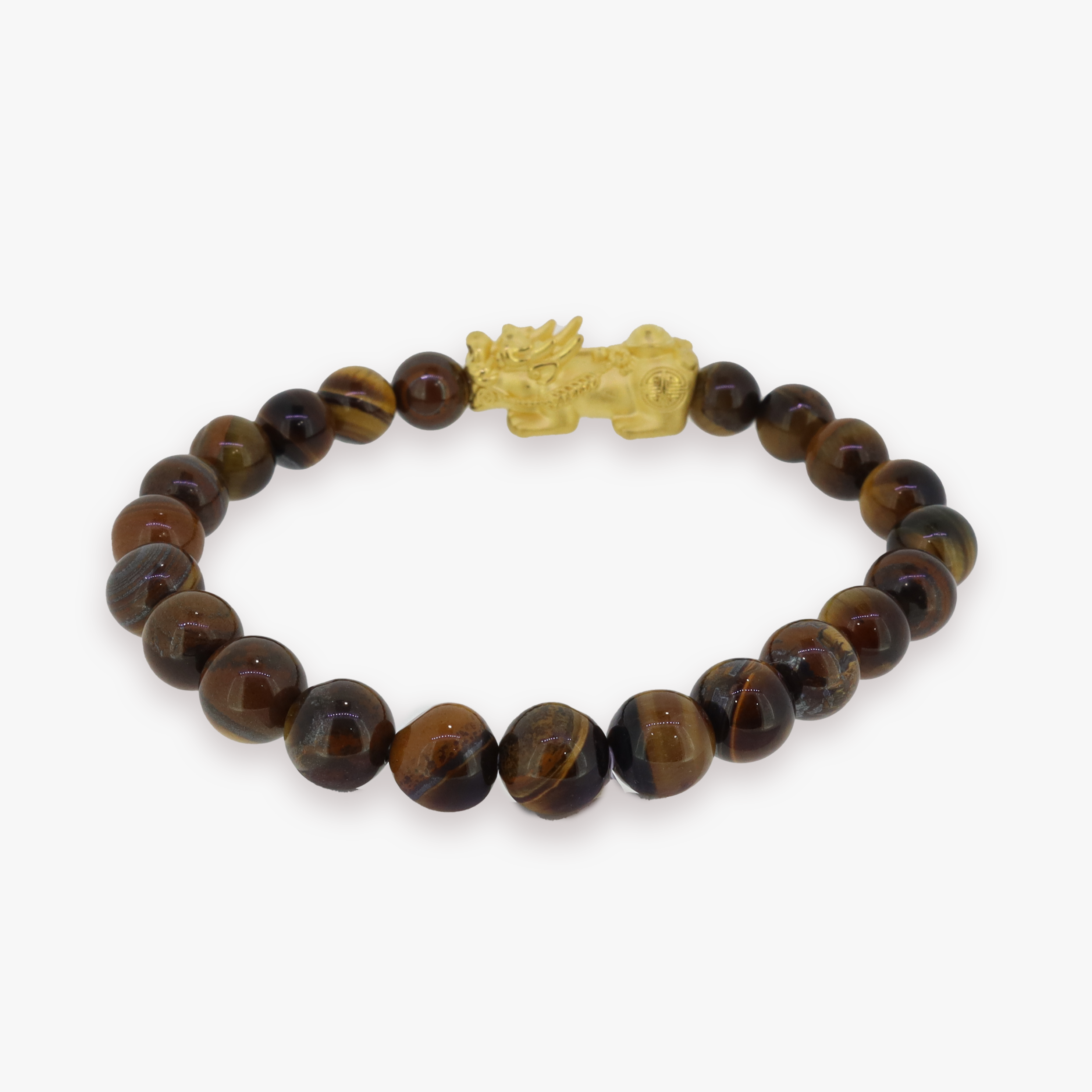 24K Yellow Gold Fortune Pixiu | Tiger Eye Bracelet