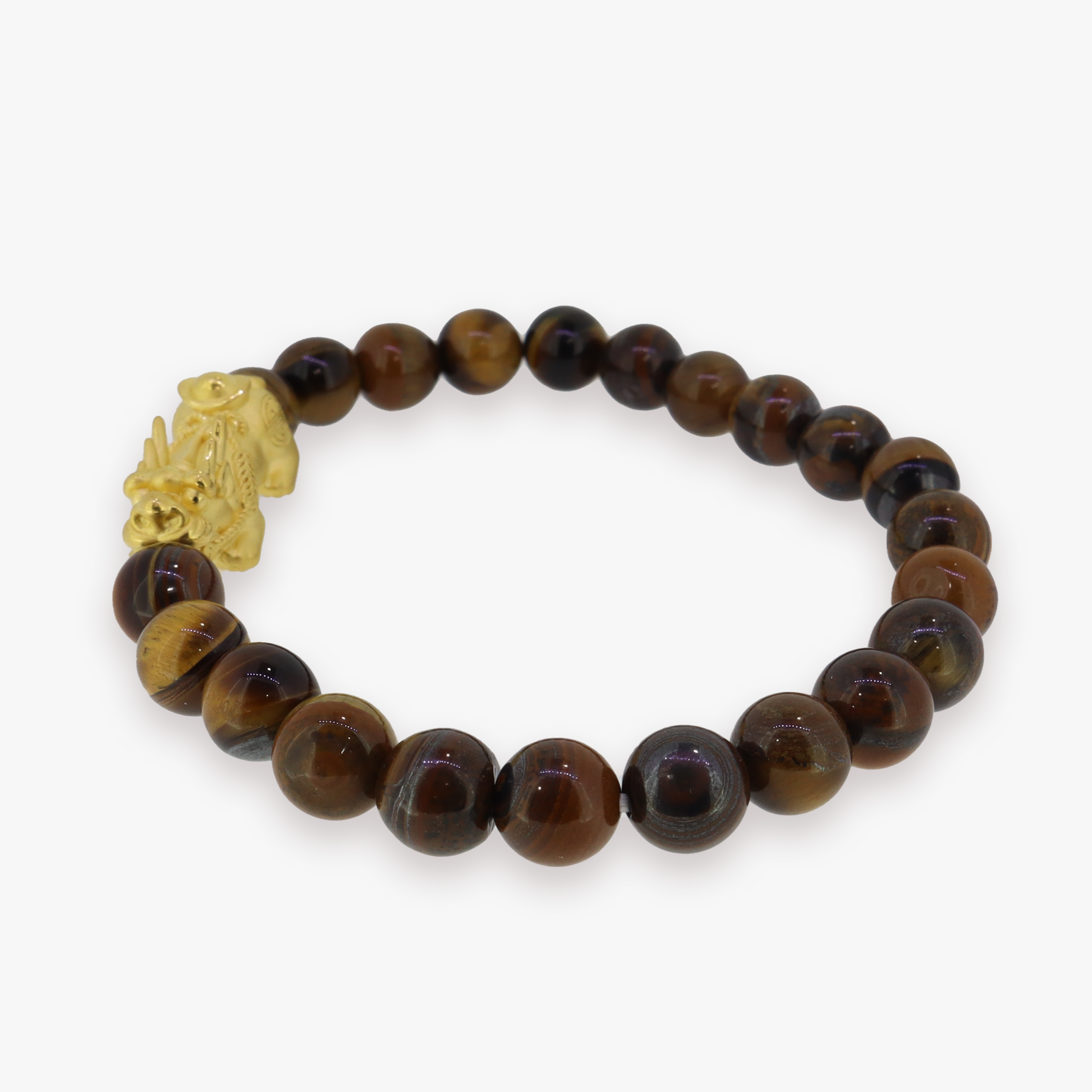 24K Yellow Gold Fortune Pixiu | Tiger Eye Bracelet