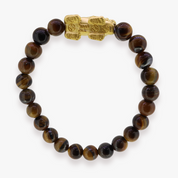 24K Yellow Gold Fortune Pixiu | Tiger Eye Bracelet